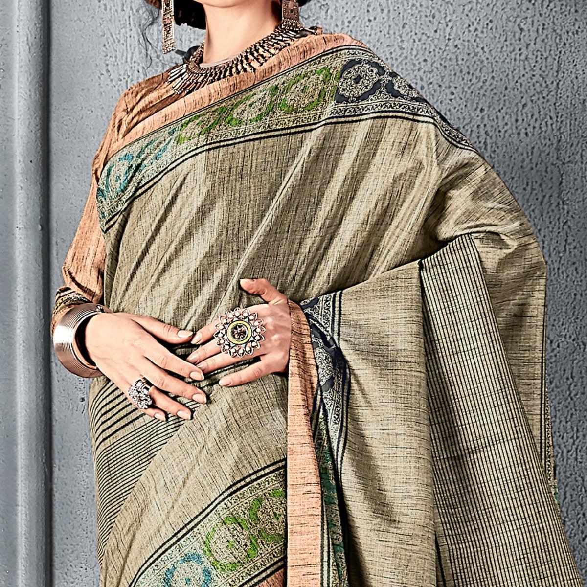 Sareemall Sky Blue Festive Manipuri Silk Stripes Saree With Unstitched Blouse - Peachmode