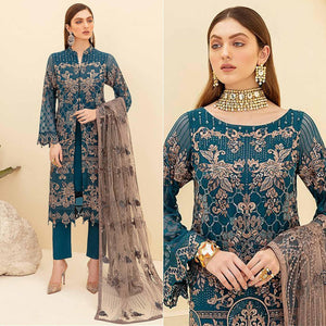Sea Blue Embroidered Georgette Pakistani Suit - Peachmode