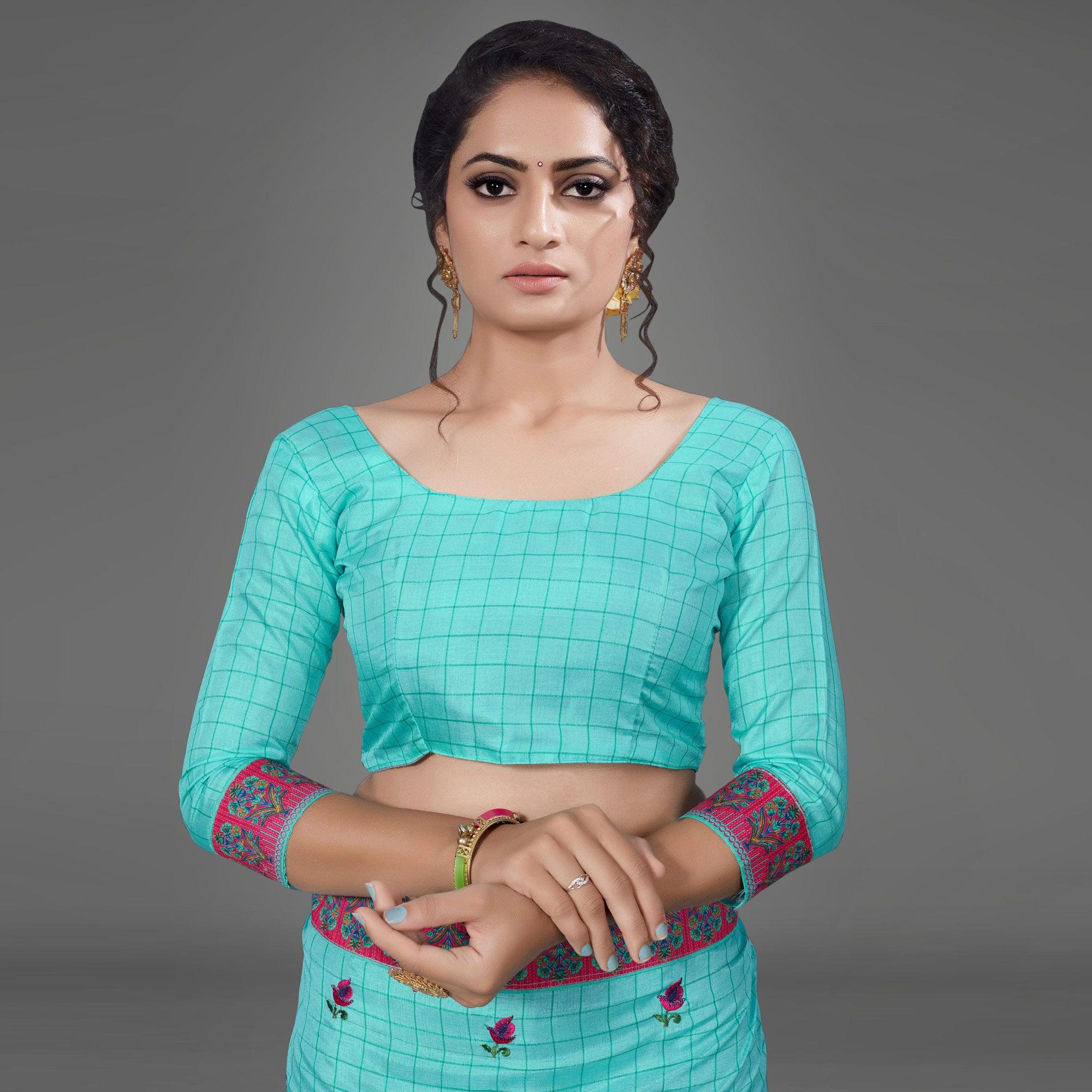 Sea Green Casual Bhagalpuri Silk Woven Saree With Unstitched Blouse - Peachmode