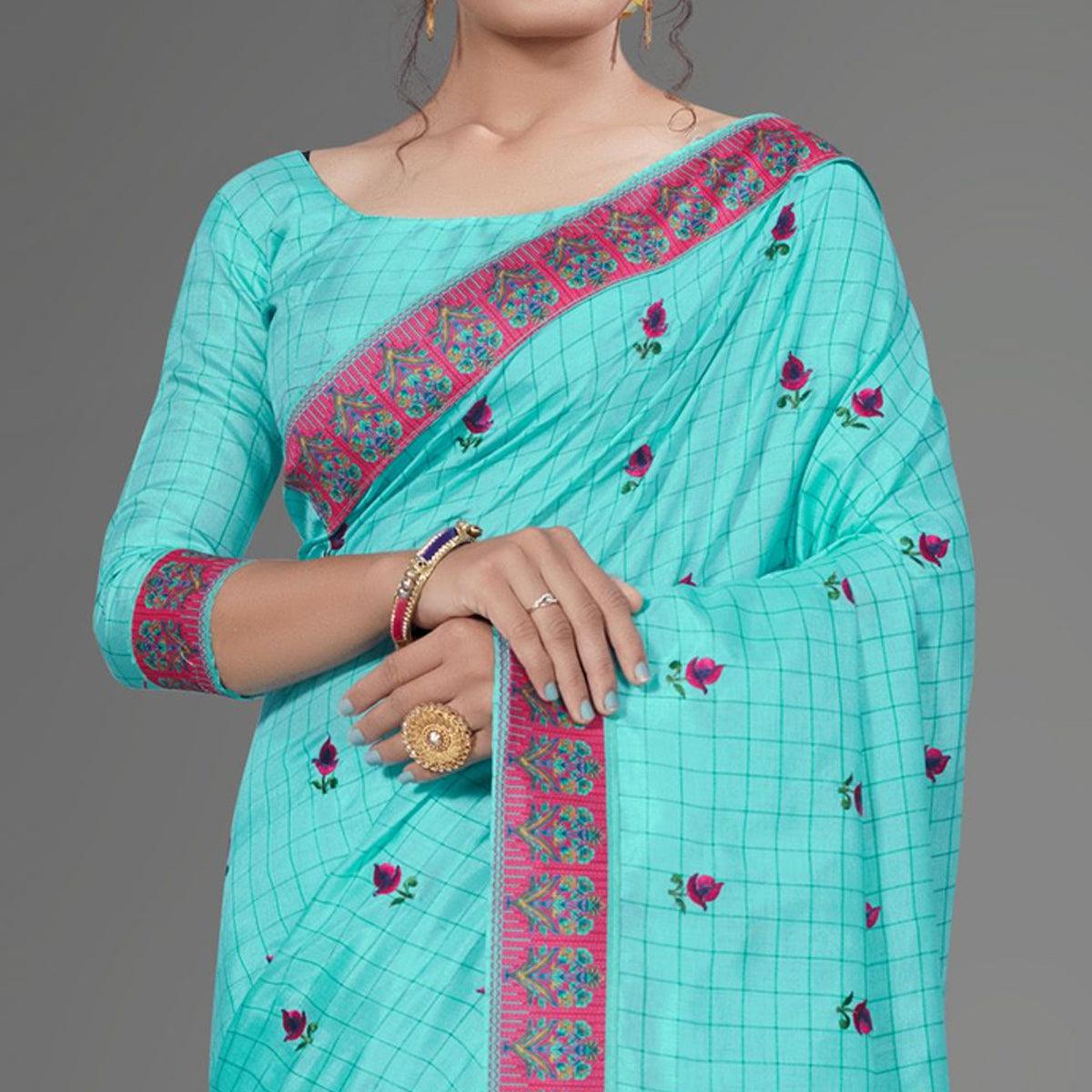 Sea Green Casual Bhagalpuri Silk Woven Saree With Unstitched Blouse - Peachmode