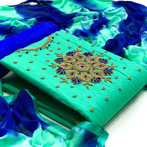 Sea Green Casual Wear Embroidered Modal Dress Material - Peachmode