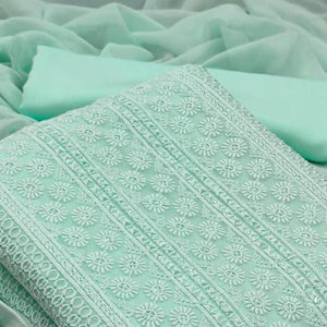 Sea Green Casual Wear Sequence Embroidered Georgette Dress Material - Peachmode