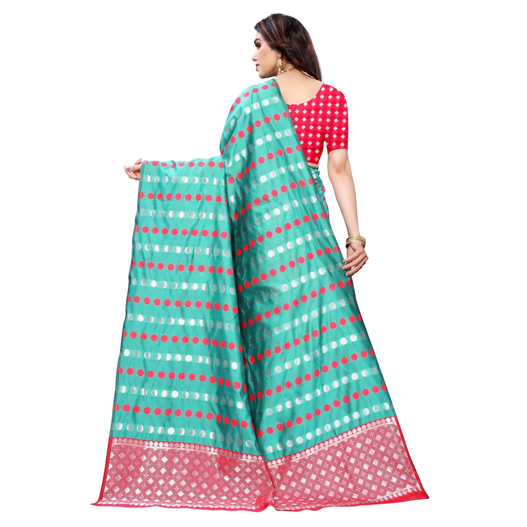 Sea Green Casual Wear Woven Banarasi Silk Saree - Peachmode
