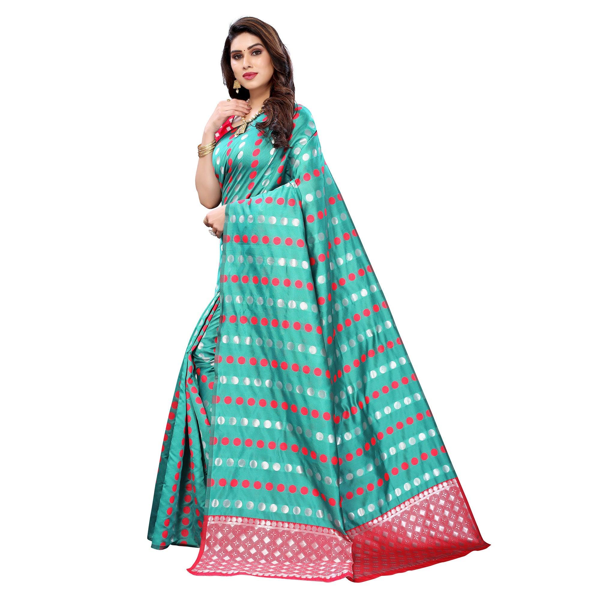 Sea Green Casual Wear Woven Banarasi Silk Saree - Peachmode