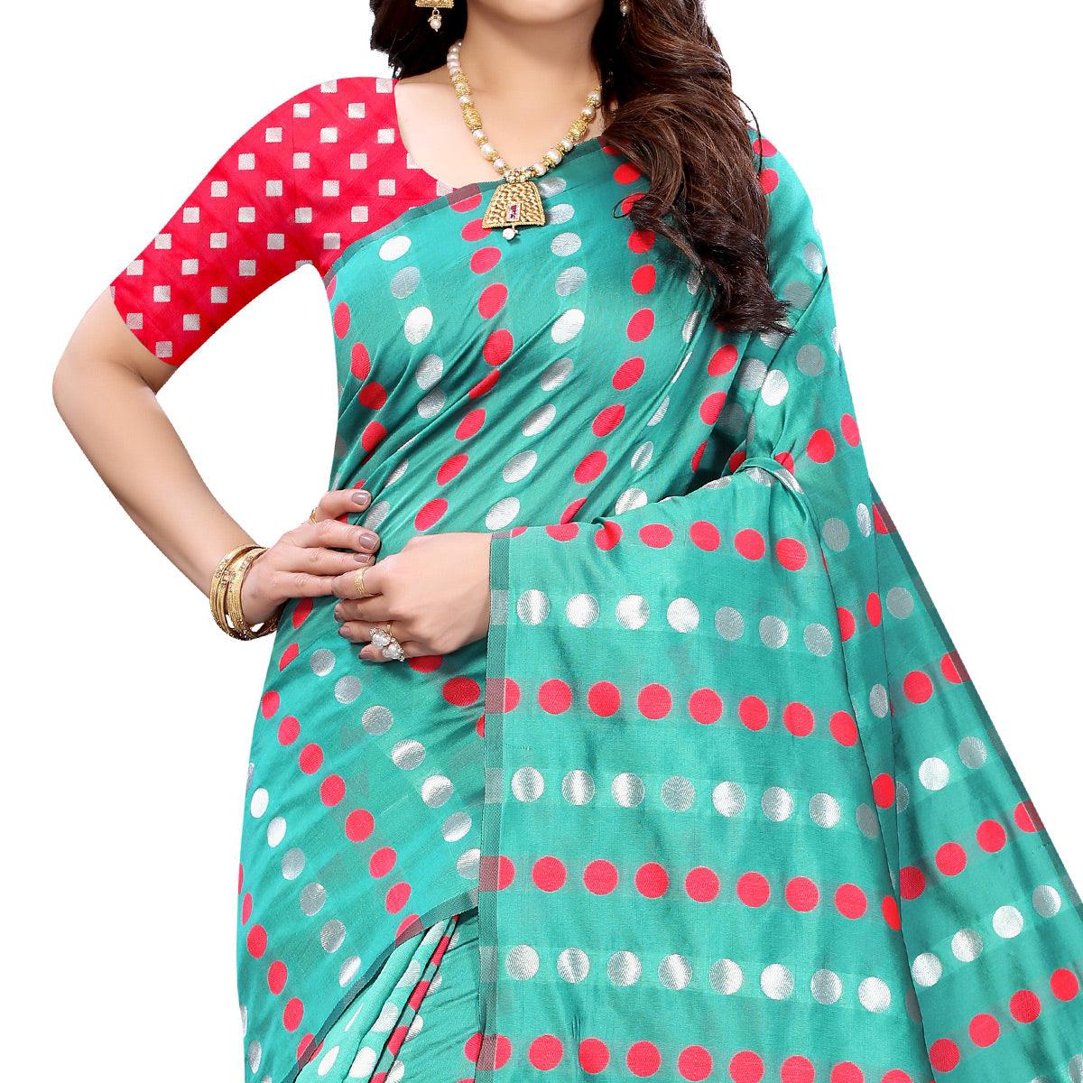 Sea Green Casual Wear Woven Banarasi Silk Saree - Peachmode