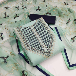 Sea Green Festive Wear Embroidered Chanderi Dress Material - Peachmode