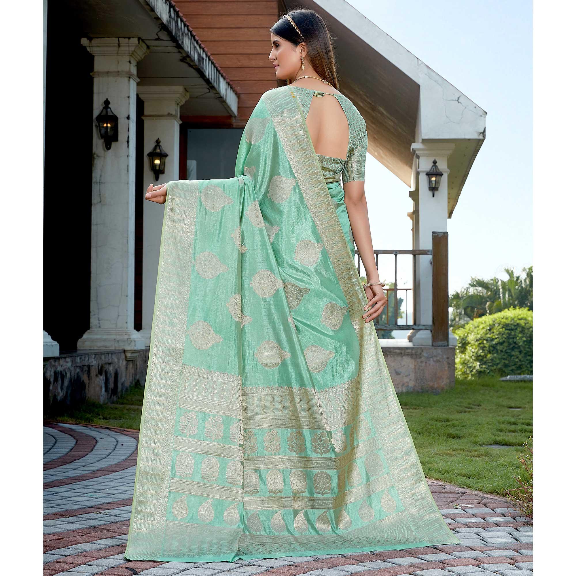 Sea Green Festive Wear Jari Woven Art Silk Saree - Peachmode