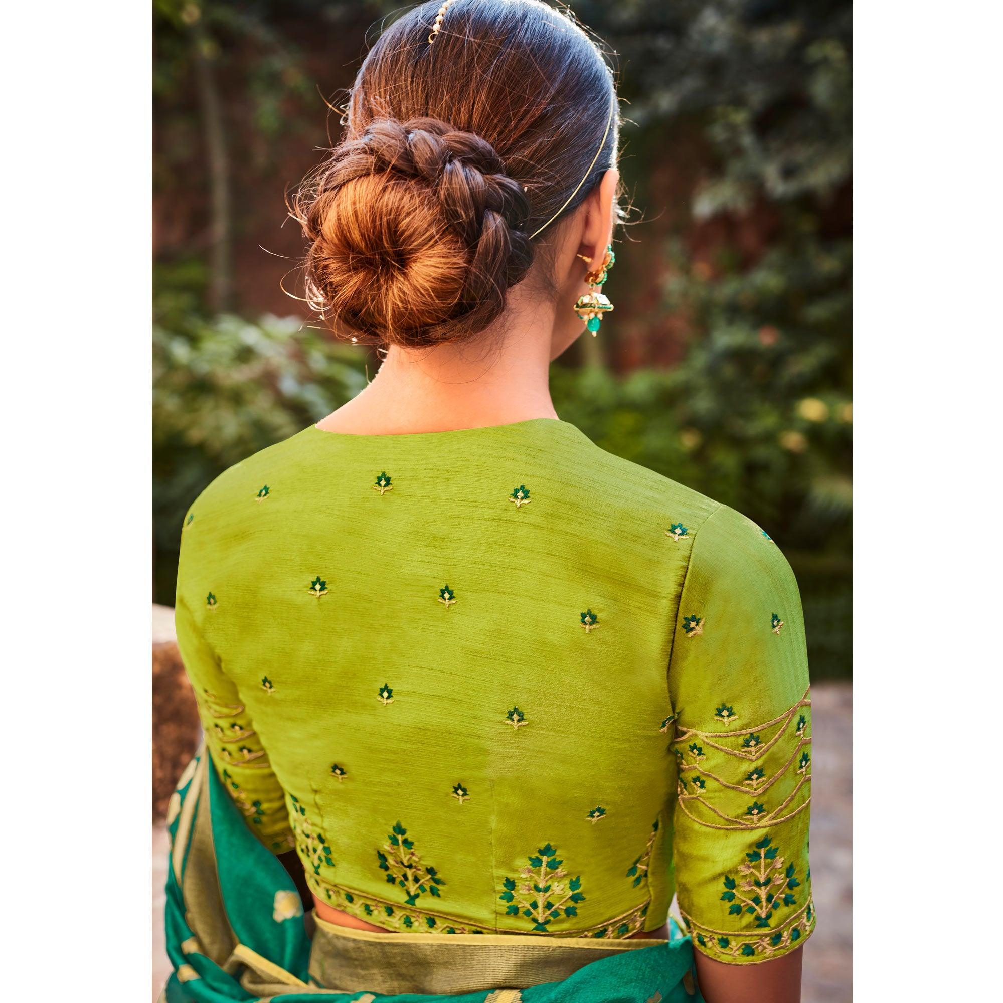 Sea Green Festive Wear Printed Silk Saree - Peachmode