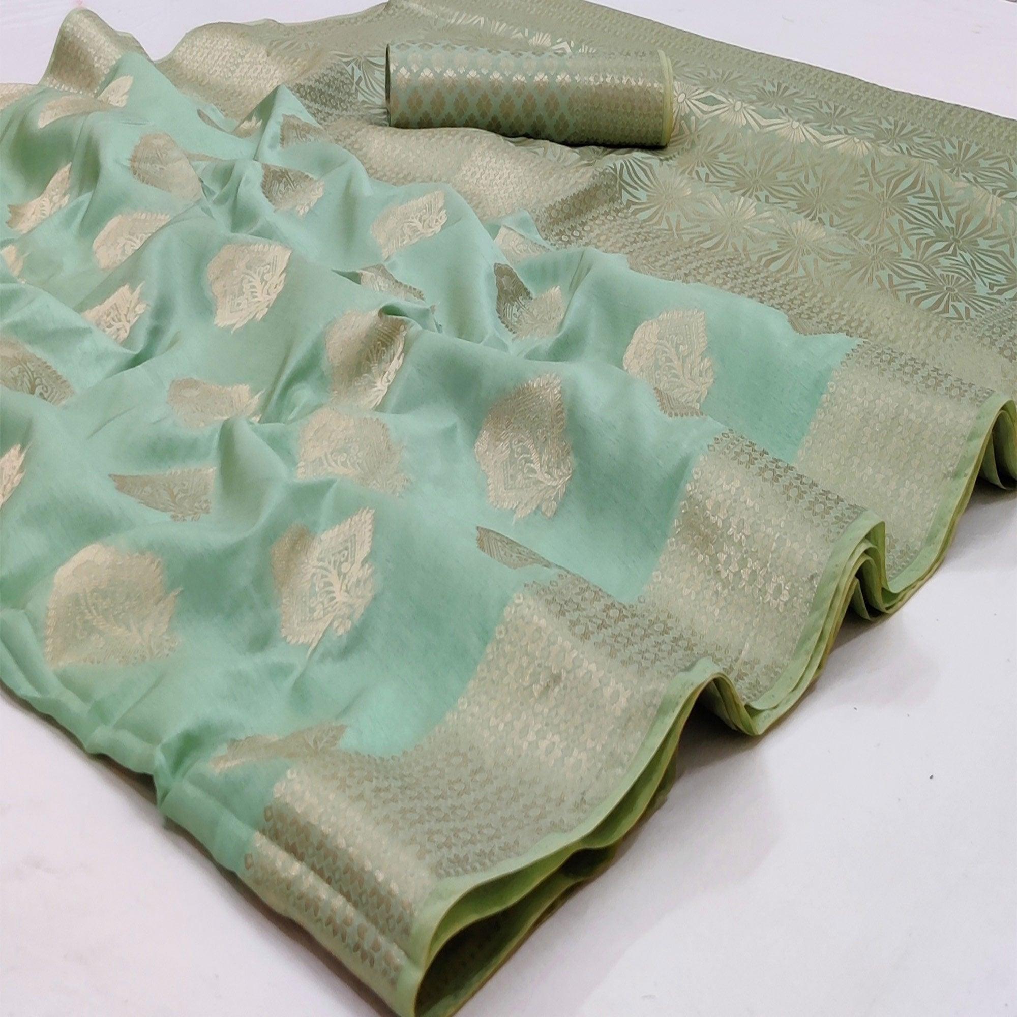 Sea Green Festive Wear Woven Art Silk Saree - Peachmode