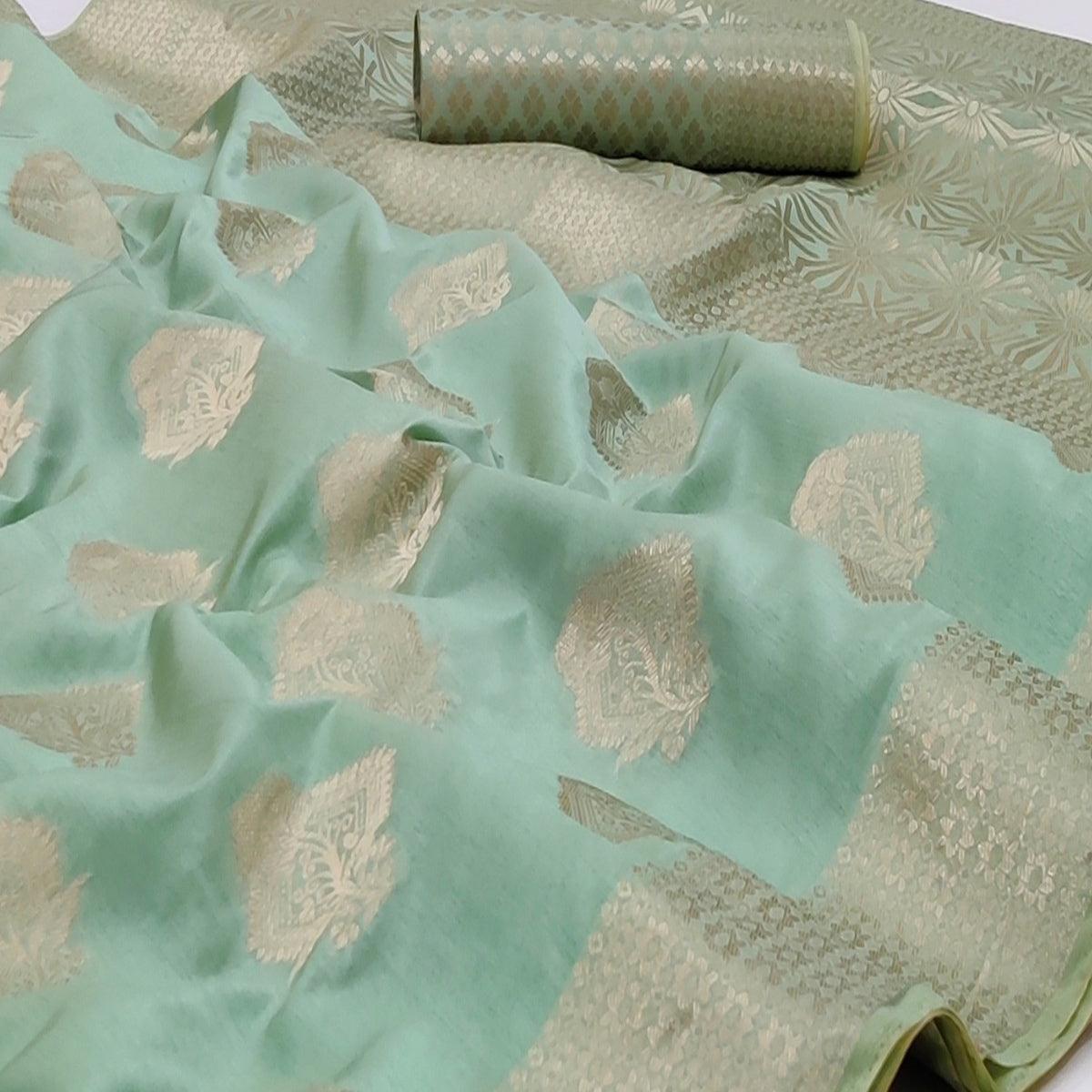Sea Green Festive Wear Woven Art Silk Saree - Peachmode