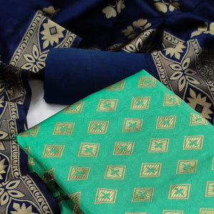 Sea Green Festive Wear Woven Banarasi Silk Dress Material - Peachmode