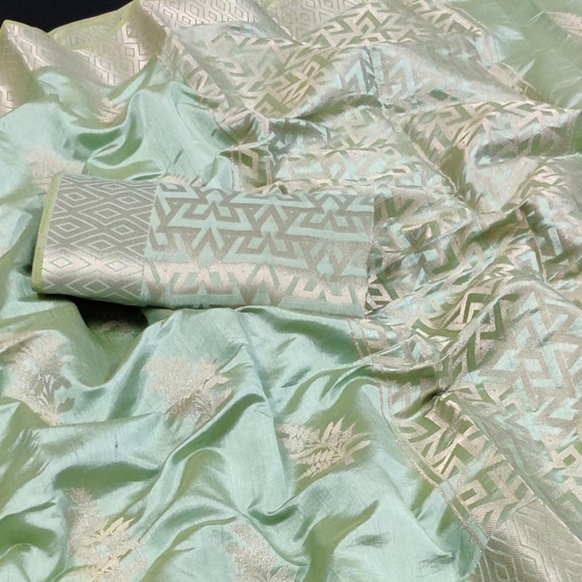 Sea Green Festive Wear Woven Silk Saree With Butta Rich Pallu - Peachmode