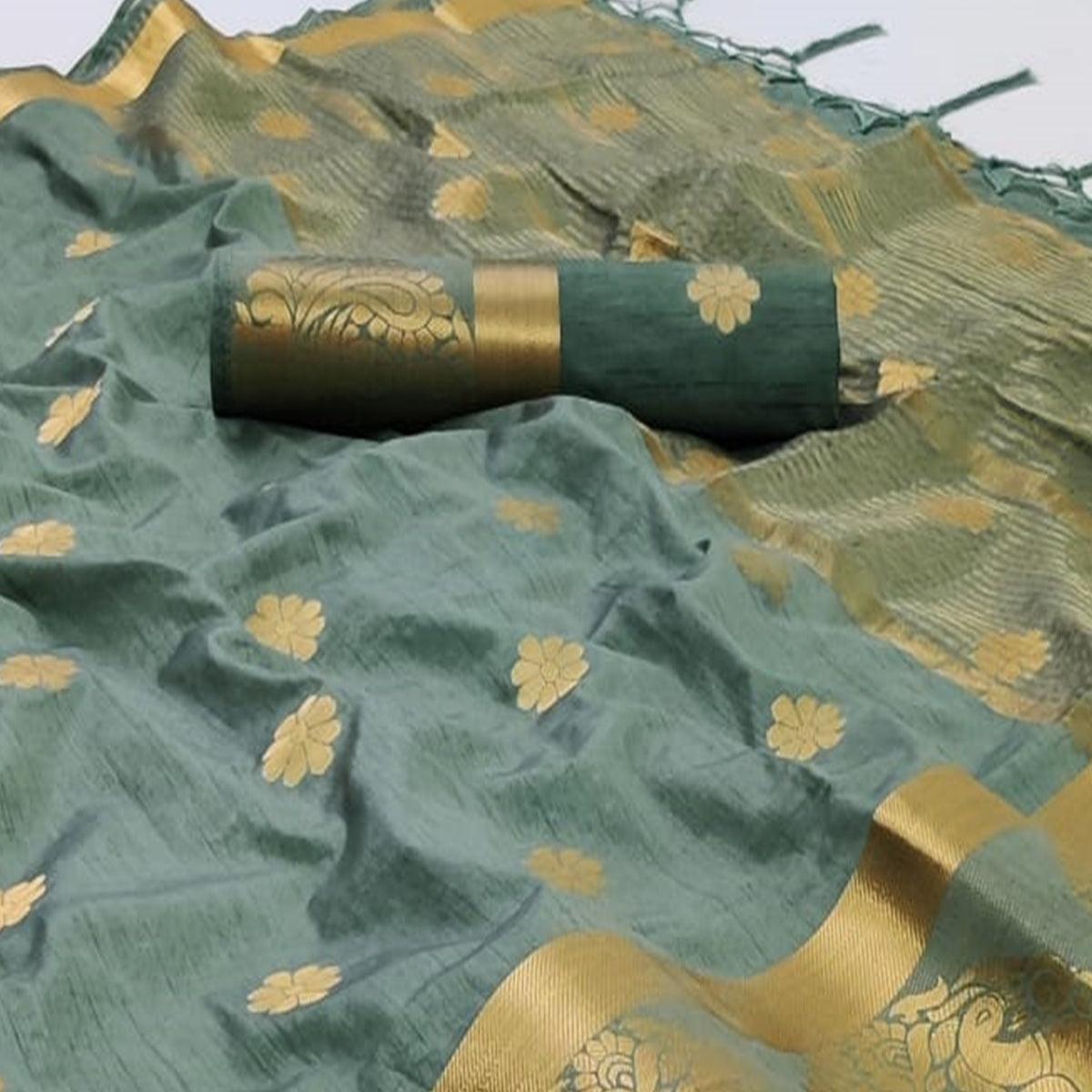 Sea green Festive Wear Zari Butta Woven Art Raw Silk Saree - Peachmode