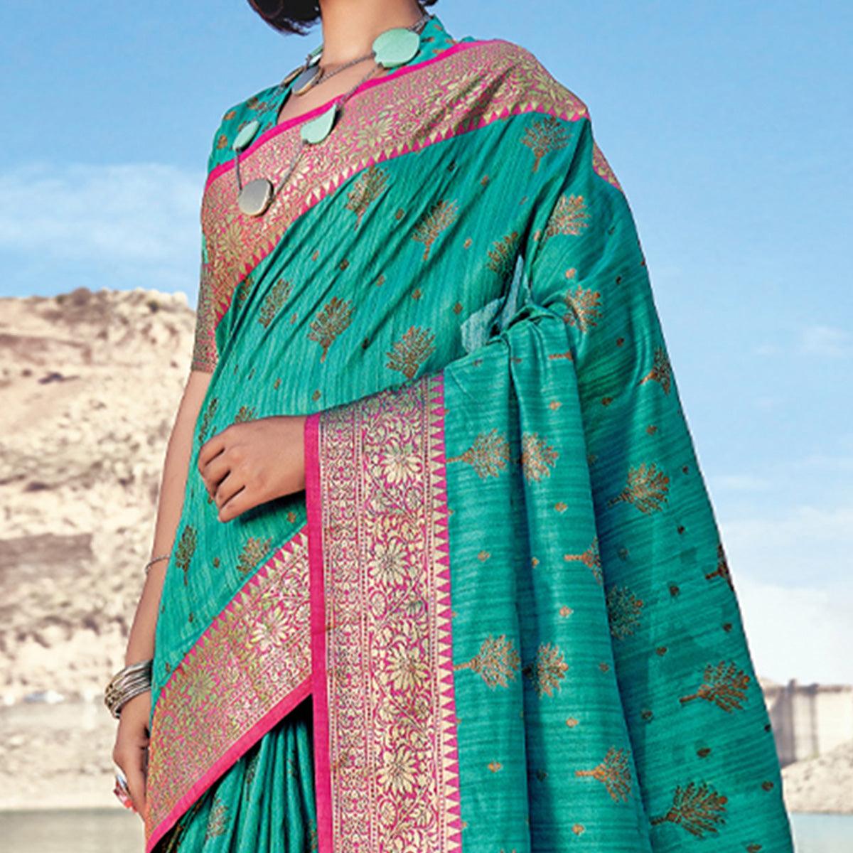 Sea Green Festive Wear Zari Woven Banarasi Silk Saree - Peachmode