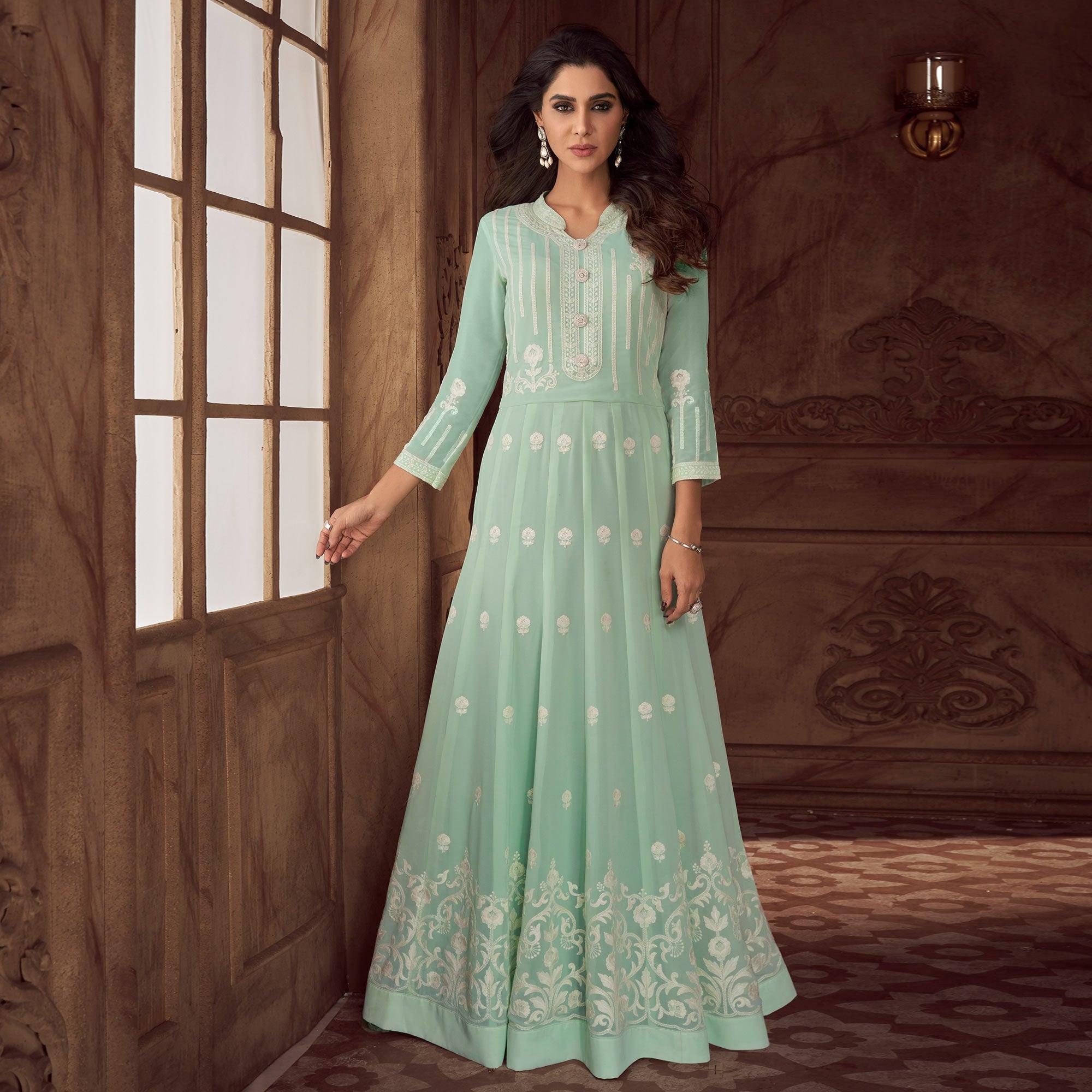 Sea Green Color Party Wear Designer Gown  ANOKHI FASHION