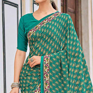Sea Green Printed Georgette Saree - Peachmode
