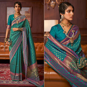 Sea Green Woven Art Silk Saree - Peachmode