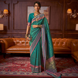 Sea Green Woven Art Silk Saree - Peachmode