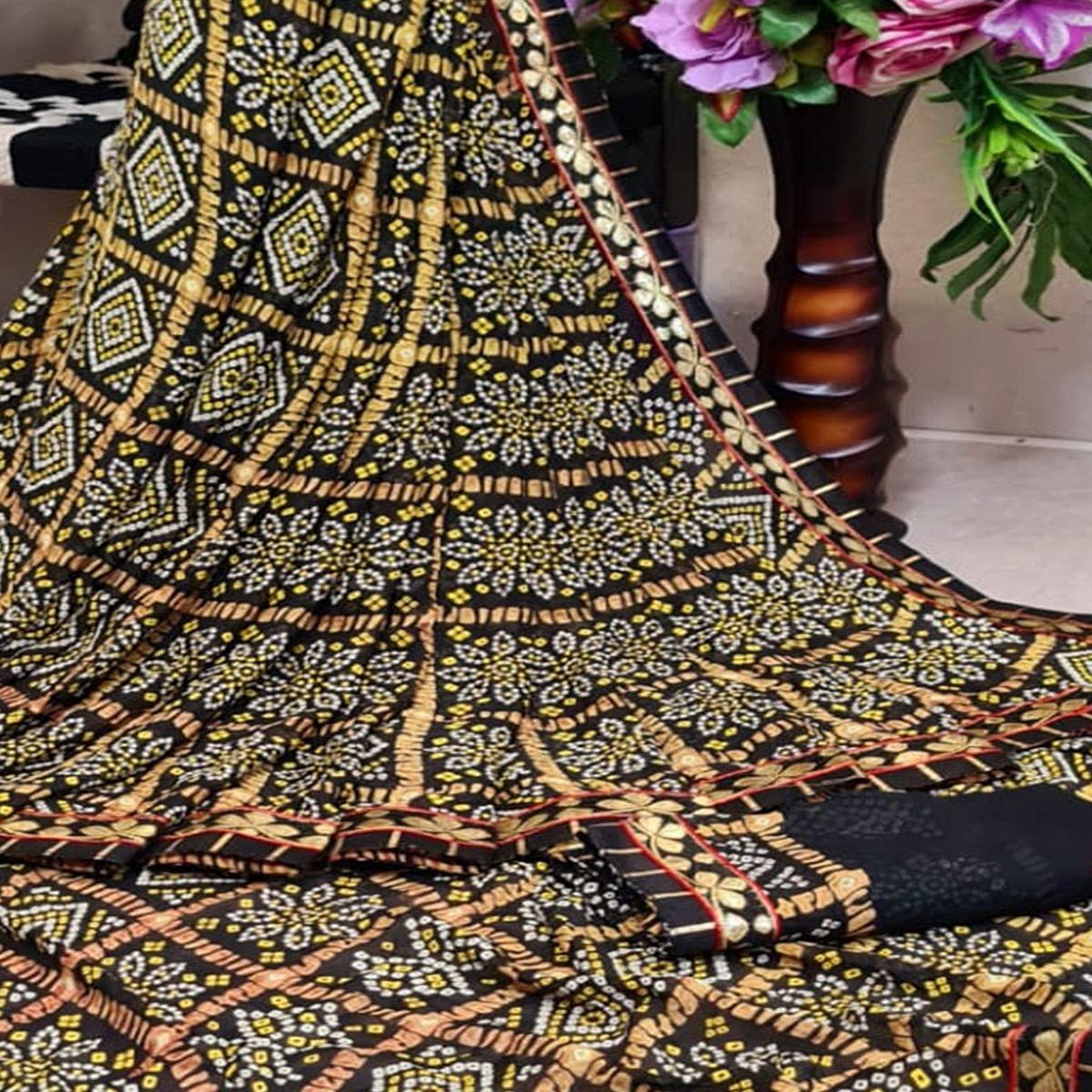 Sensational Black Colored Casual Printed Moss Georgette Saree - Peachmode