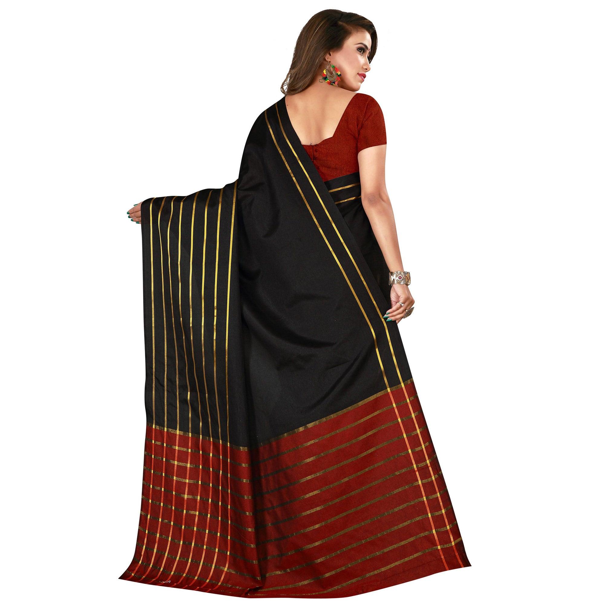 Sensational Black Colored Casual Wear Woven Cotton Silk Saree - Peachmode