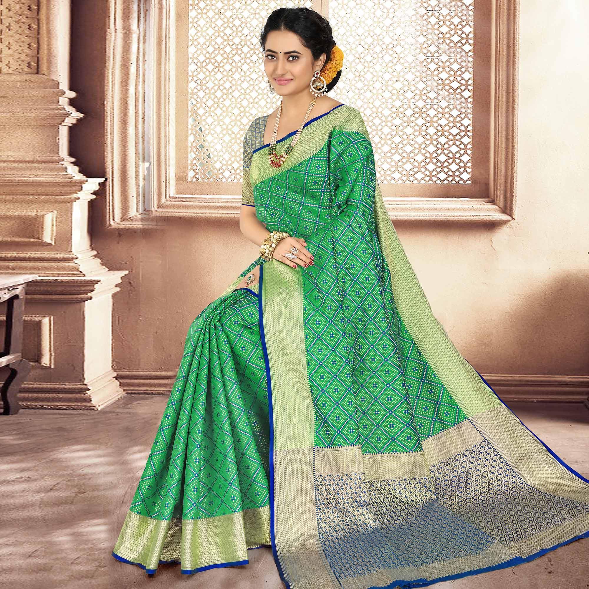 Sensational Green Colored Festive Wear Woven Banarasi Silk Saree - Peachmode