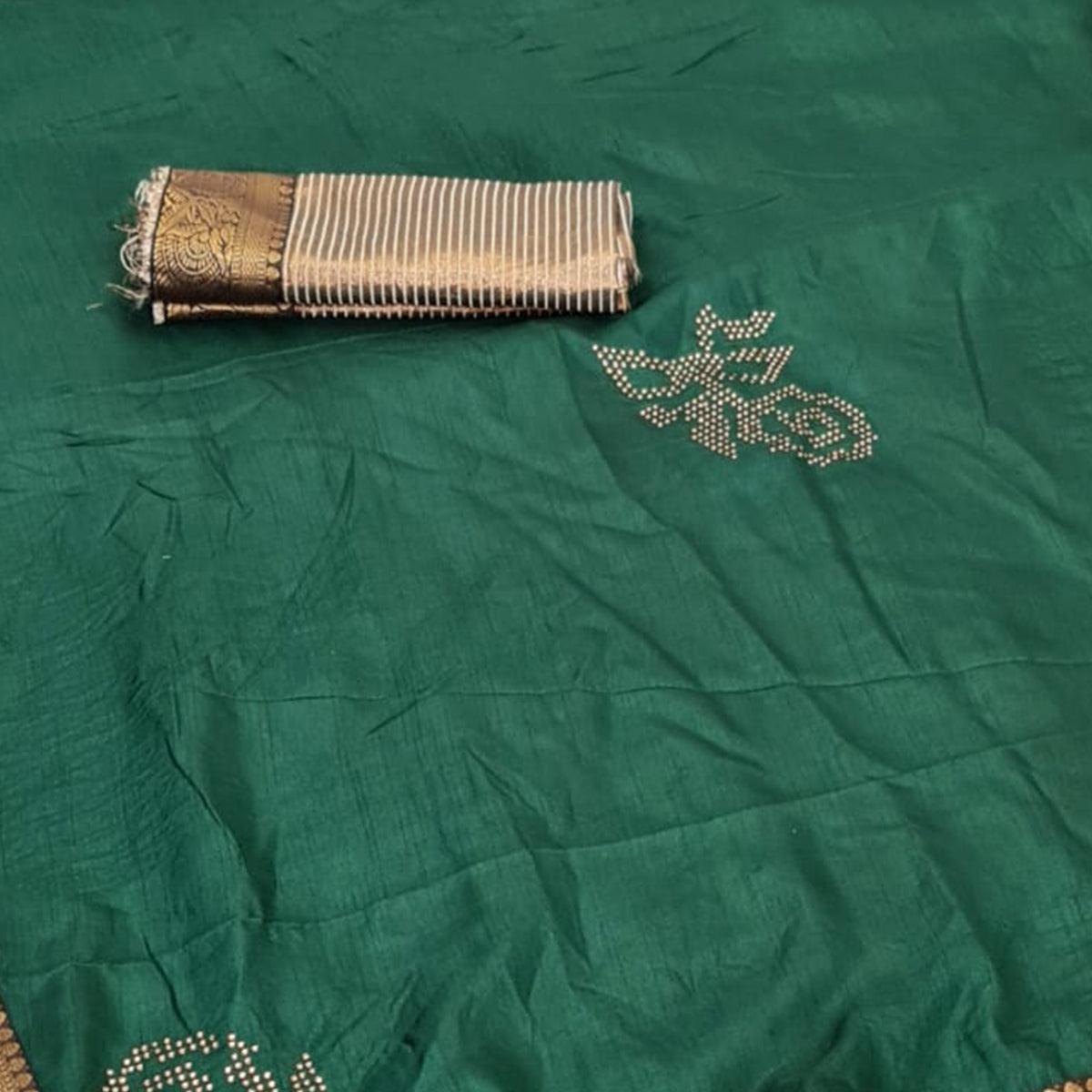 Sensational Green Coloured Casual Wear Lace Border Dola Silk Saree - Peachmode