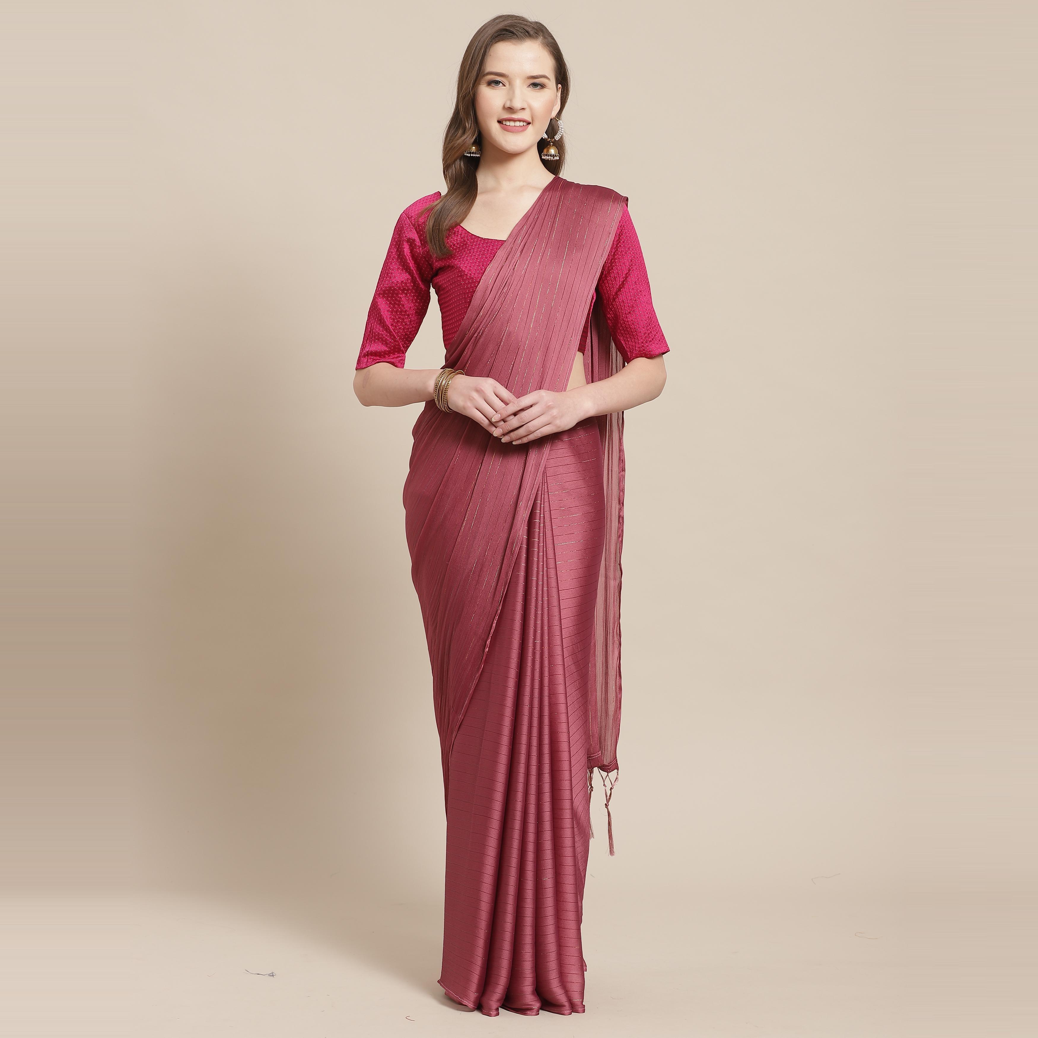 Sensational Magenta Colored Casual Wear Printed Poly Georgette Saree - Peachmode