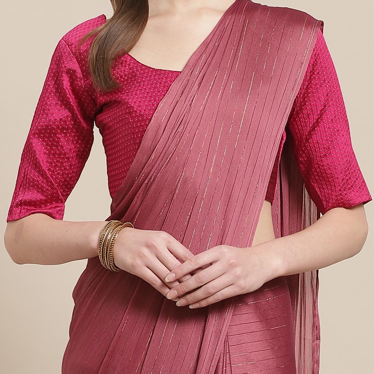 Sensational Magenta Colored Casual Wear Printed Poly Georgette Saree - Peachmode