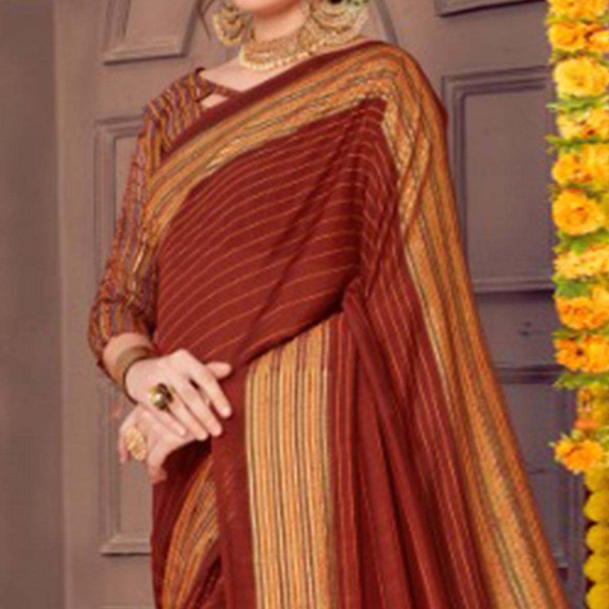 Sensational Maroon Colored Festive Wear Printed Georgette Saree With Tassels - Peachmode