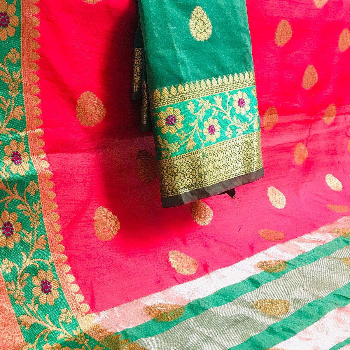 Sensational Pink Colored Festive Wear Woven Art Silk Saree - Peachmode