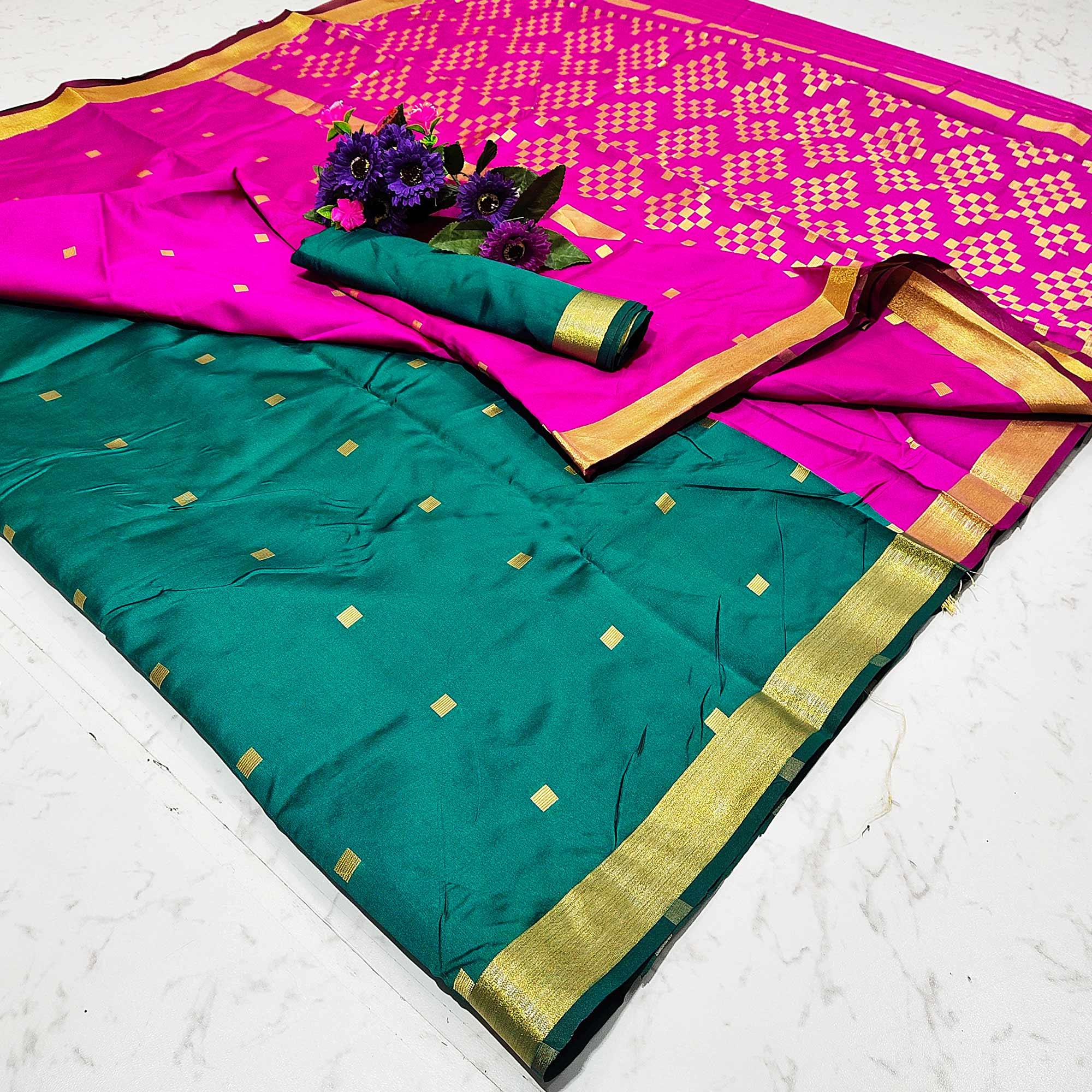 Sensational Rama Green Colored Festive Wear Woven Soft Silk Saree - Peachmode