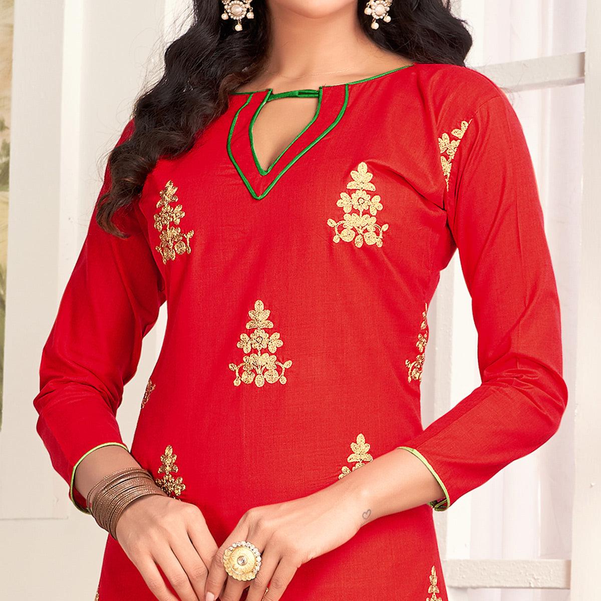 Sensational Red Colored Casual Wear Embroidered Salwar Suit - Peachmode