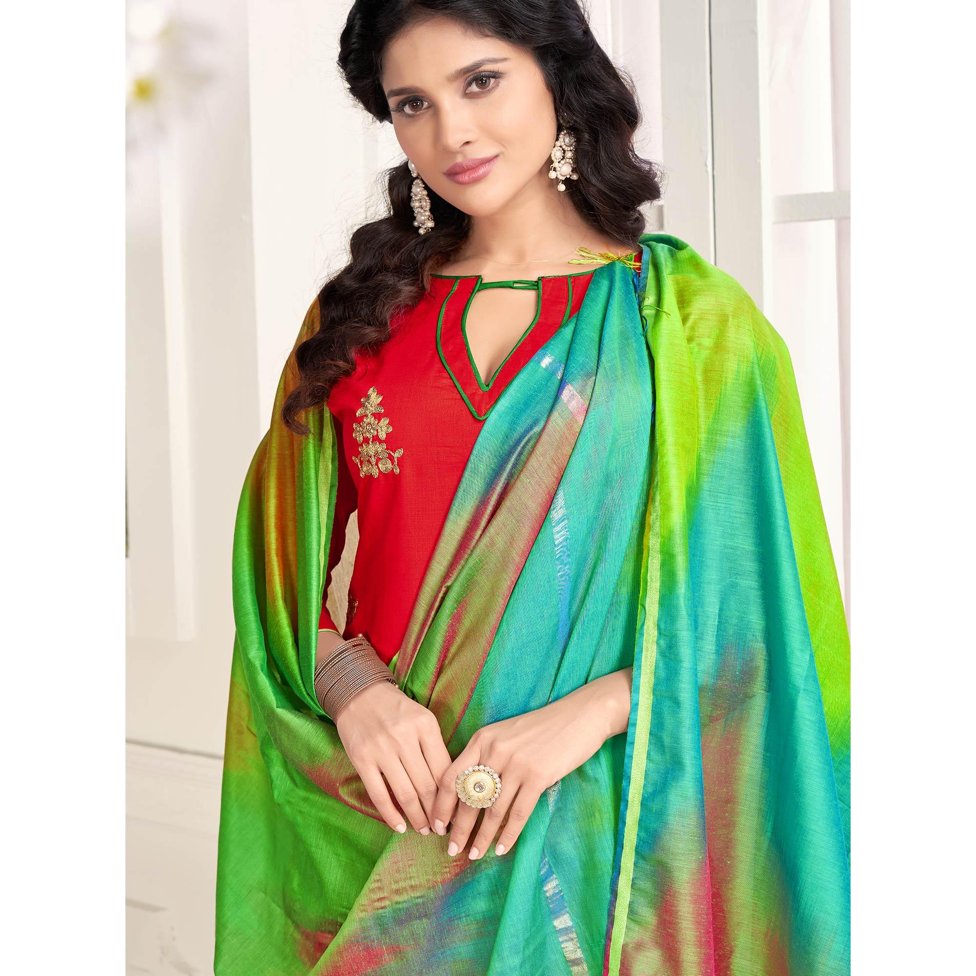 Sensational Red Colored Casual Wear Embroidered Salwar Suit - Peachmode
