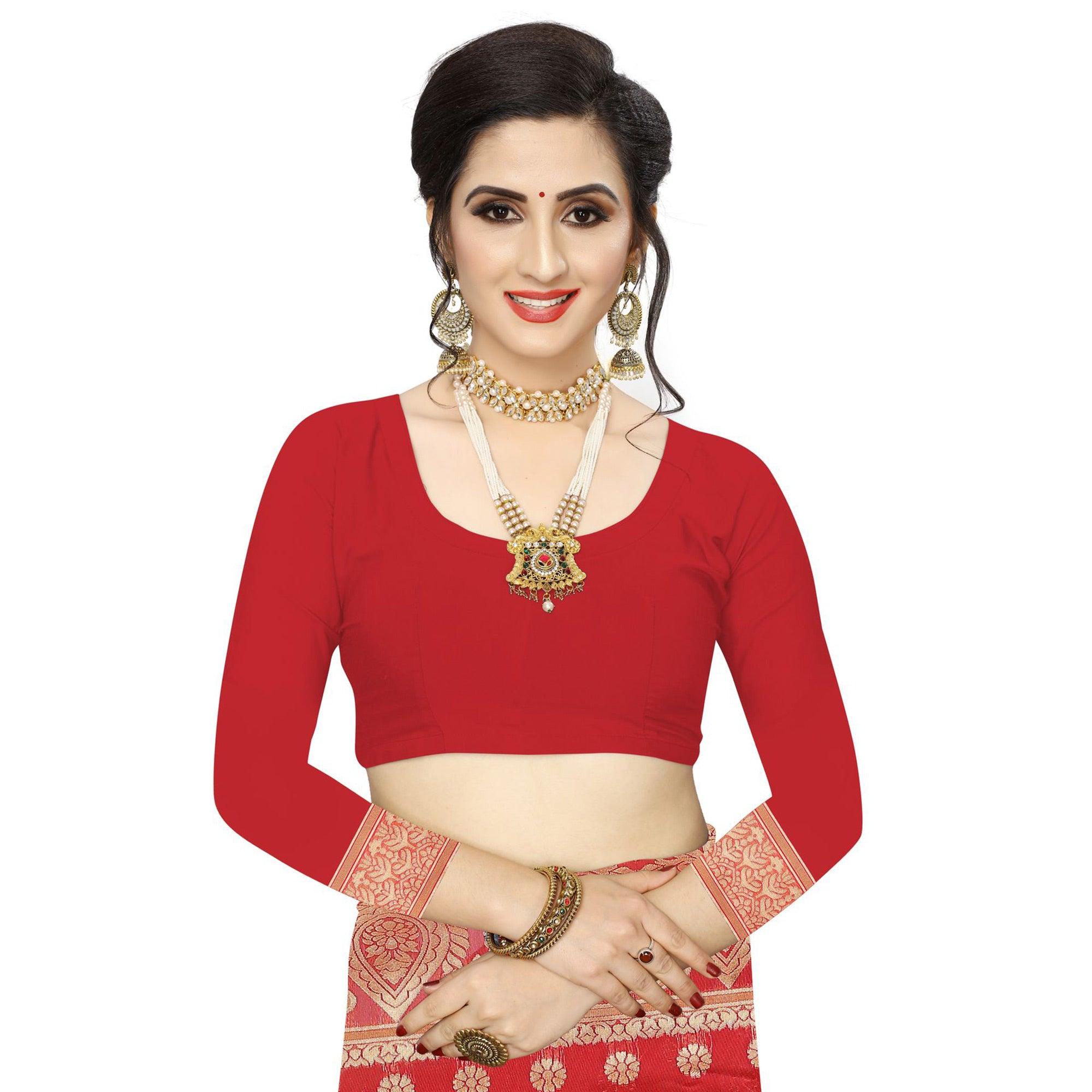 Sensational Red Colored Festive Wear Woven Art Silk Saree - Peachmode