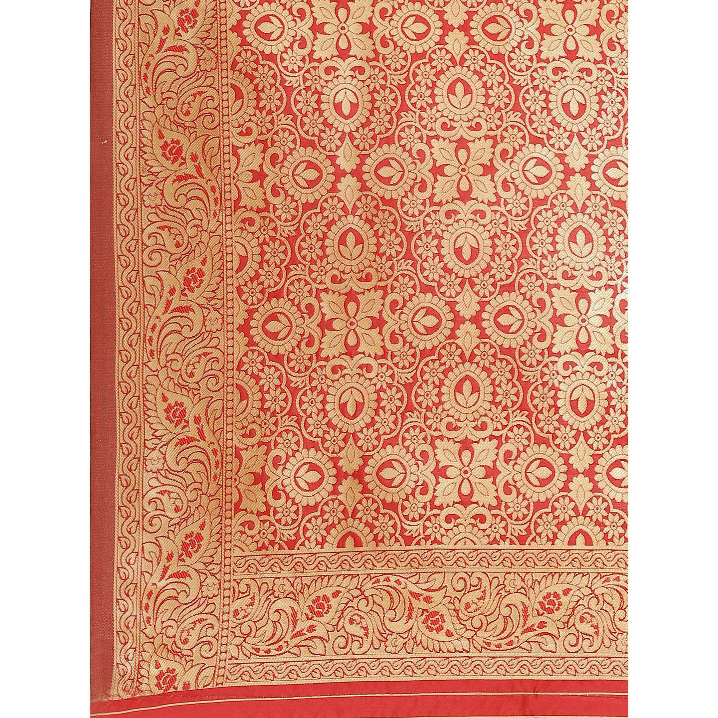 Sensational Red - Navy Blue Colored Festive Wear Woven Silk Blend Saree - Peachmode
