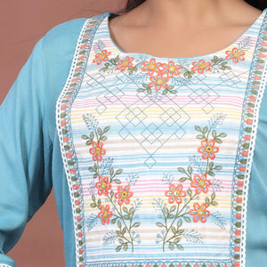 Sky Blue Casual Wear Printed Cotton Kurti - Pant Set - Peachmode