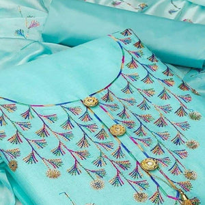 Sky Blue Casual Wear Sequence Work Cotton Dress Material - Peachmode