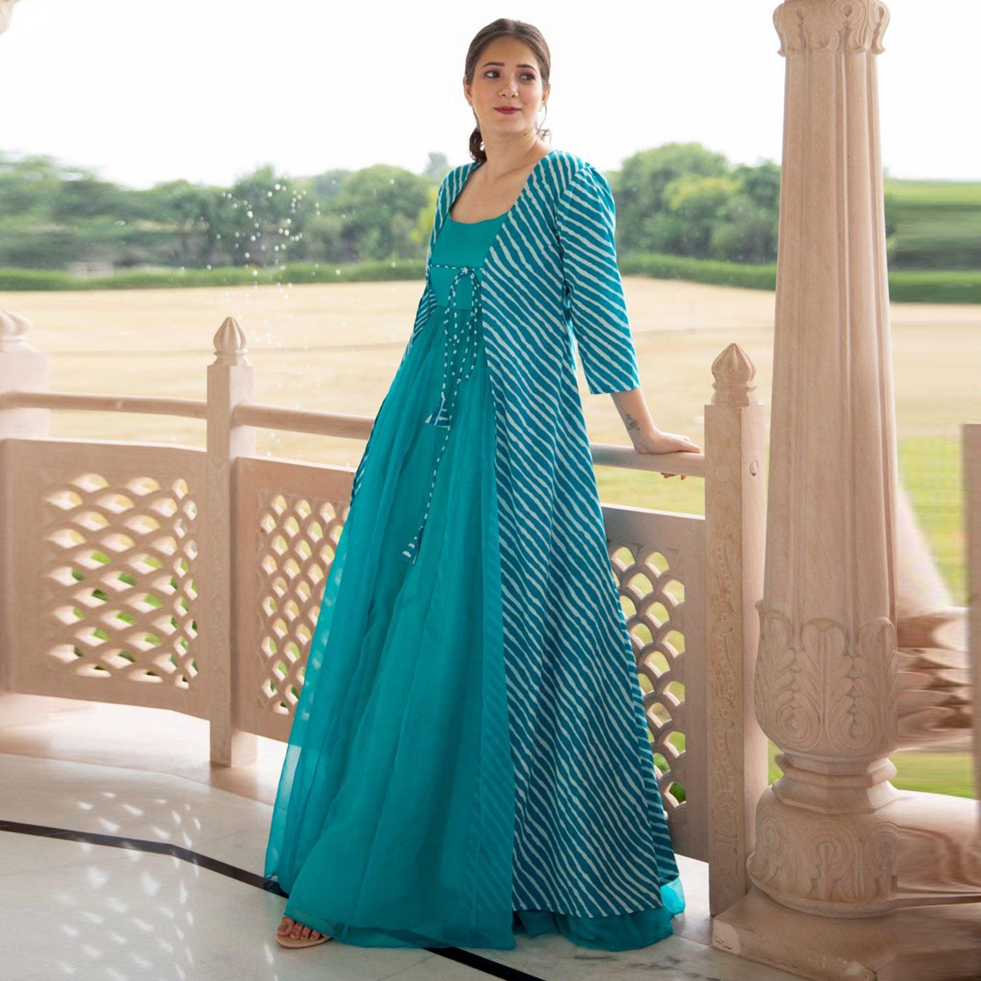 Impressive Sky Blue Colored Designer Digital Printed Pure