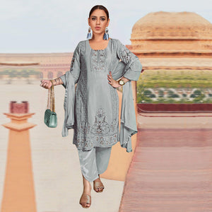 Sky Blue Embroidered Georgette Pakistani Suit - Peachmode