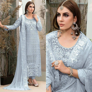 Sky Blue Embroidered Georgette Pakistani Suit - Peachmode