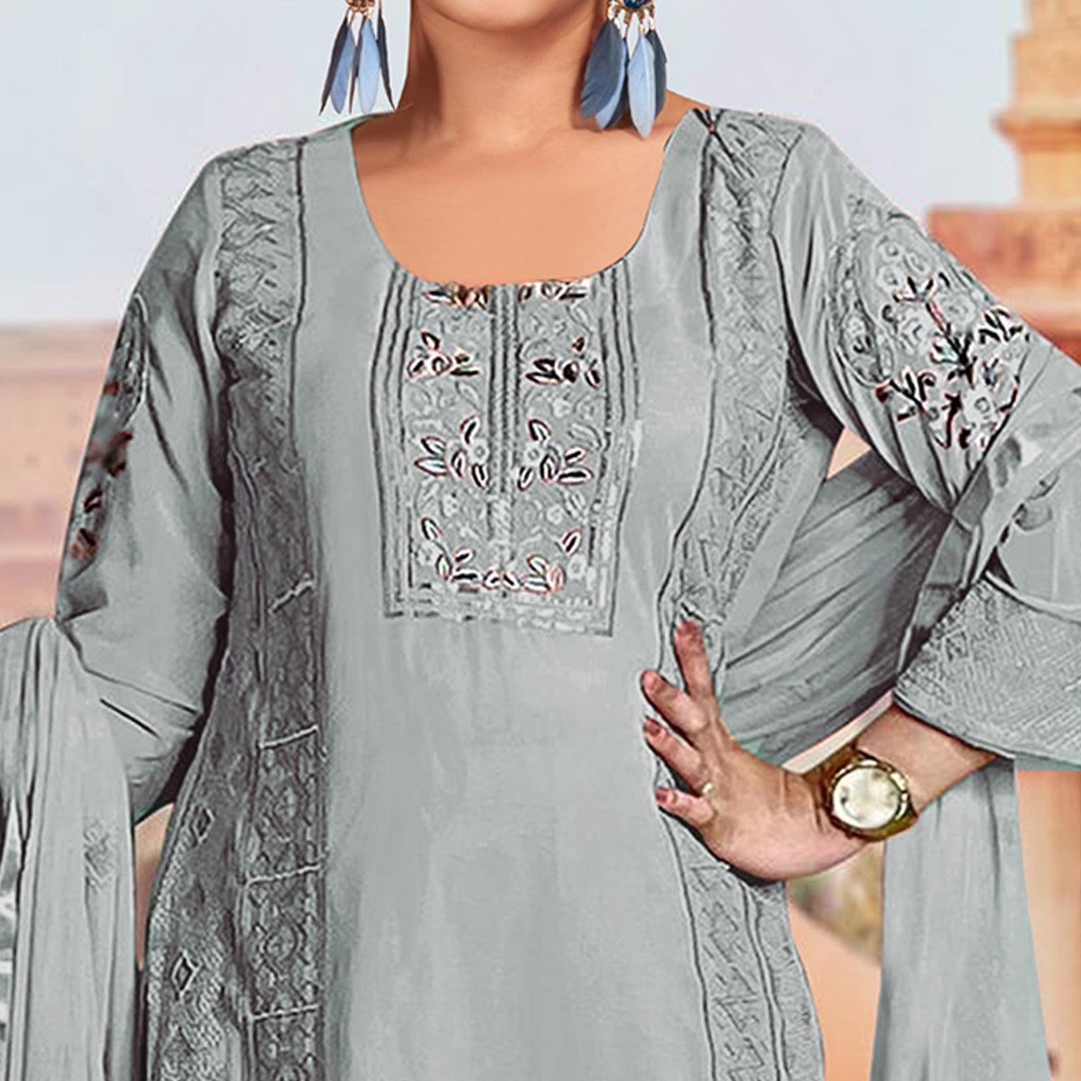 Sky Blue Embroidered Georgette Pakistani Suit - Peachmode