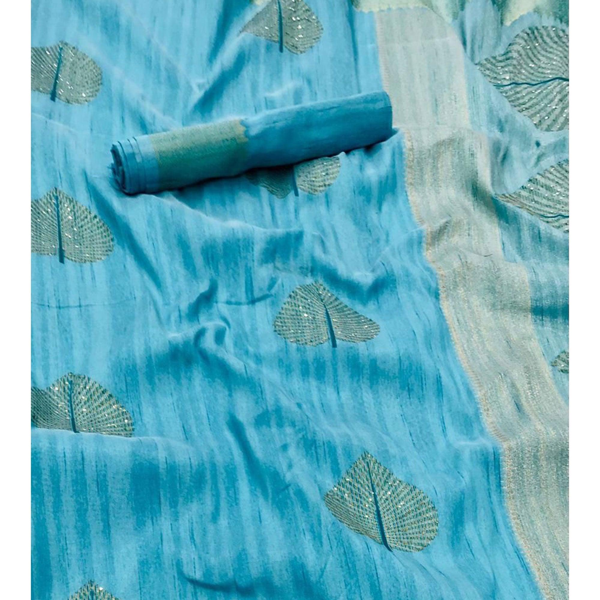 Sky Blue Festive Wear Handloom Sequence Silk Saree - Peachmode