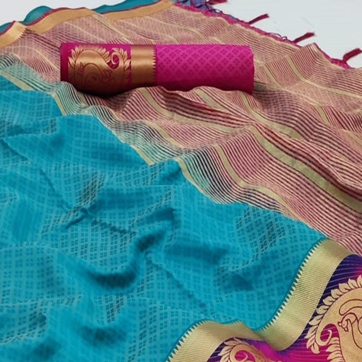Sky Blue Festive Wear Woven Kanjiwaram Art Silk  Saree - Peachmode