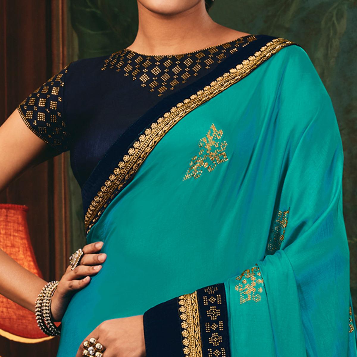 Sky Blue Festive Wear Woven Silk Saree - Peachmode