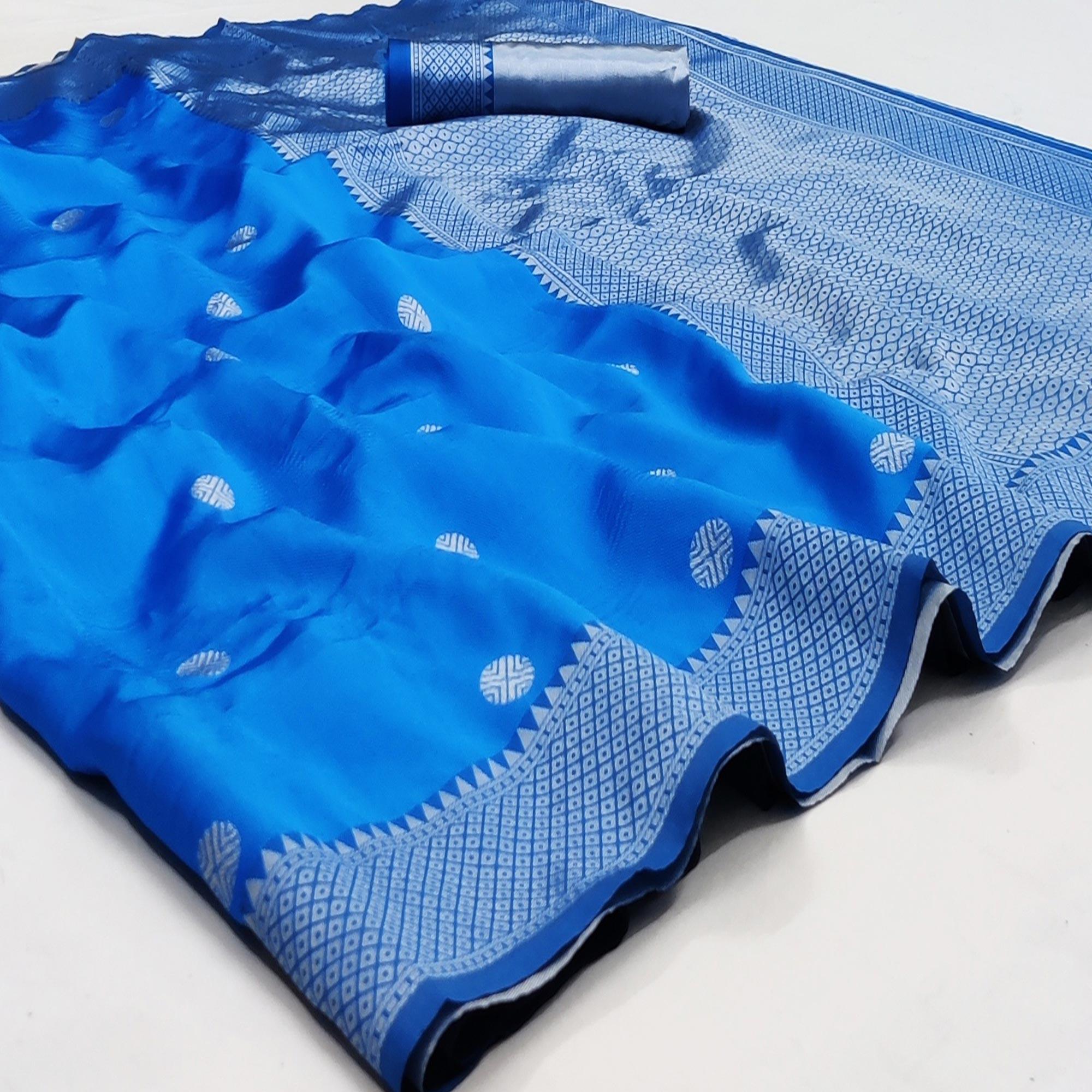 Sky Blue Festive Wear Zari Woven Soft Silk Saree - Peachmode