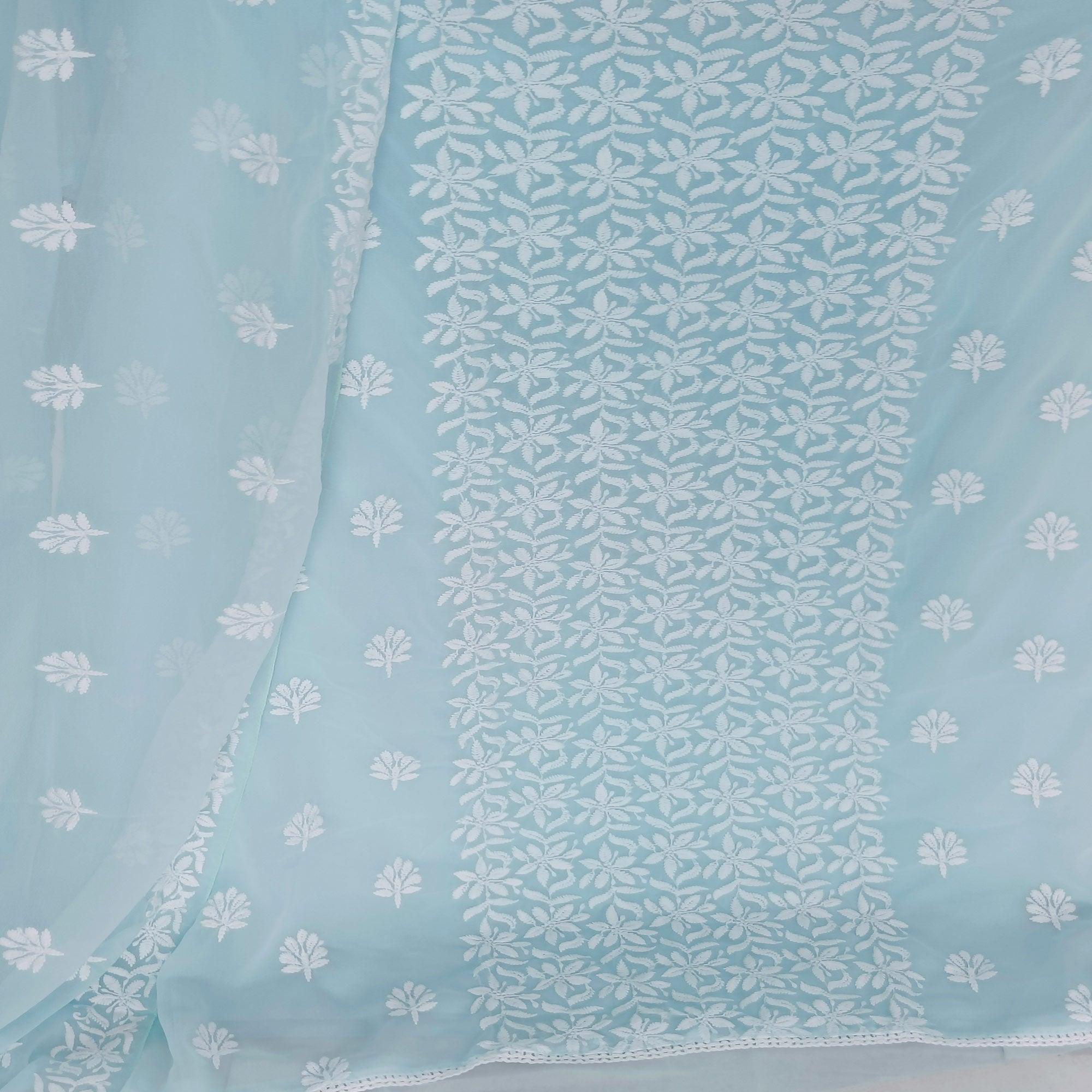 Sky Blue Floral Embroidered Georgette Dress Material - Peachmode