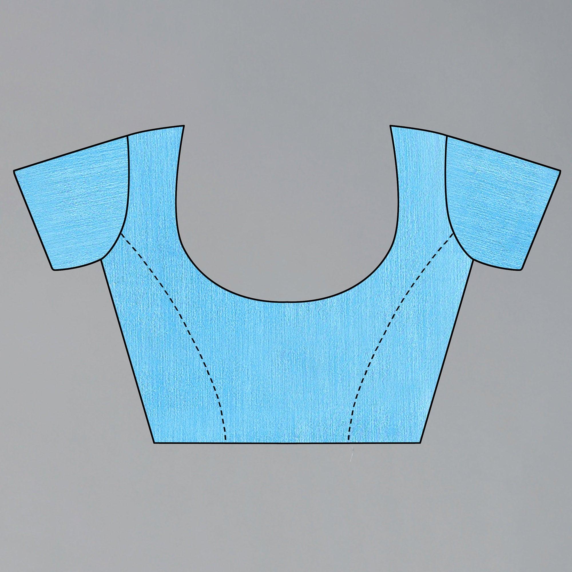 Sky Blue Hand Printed Organza Saree - Peachmode