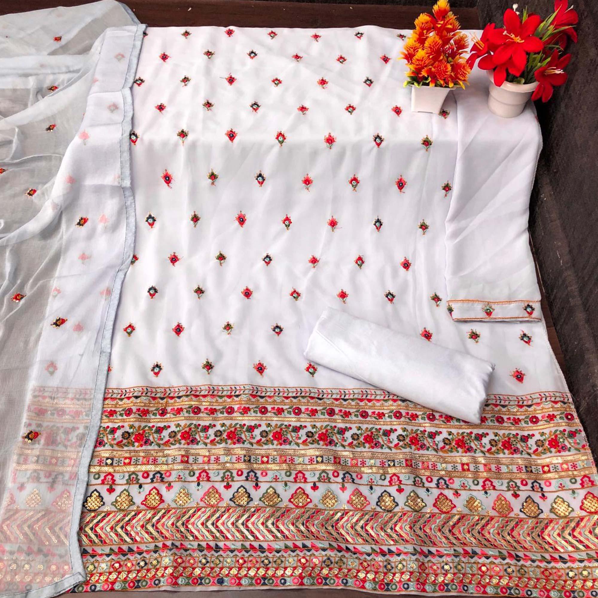 Sky Blue Partywear Embroidered with Sequence Work Heavy Faux Georgette Patiala Suit - Peachmode