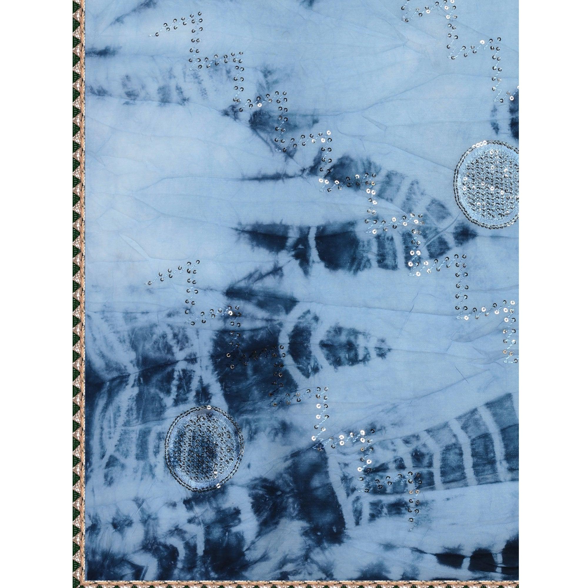 Sky Blue Sequence Embroidered Chanderi Saree - Peachmode