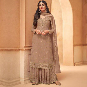 Solar Bronze Partywear Designer Embroidery Heavy Faux Georgette  Salwar suit - Peachmode